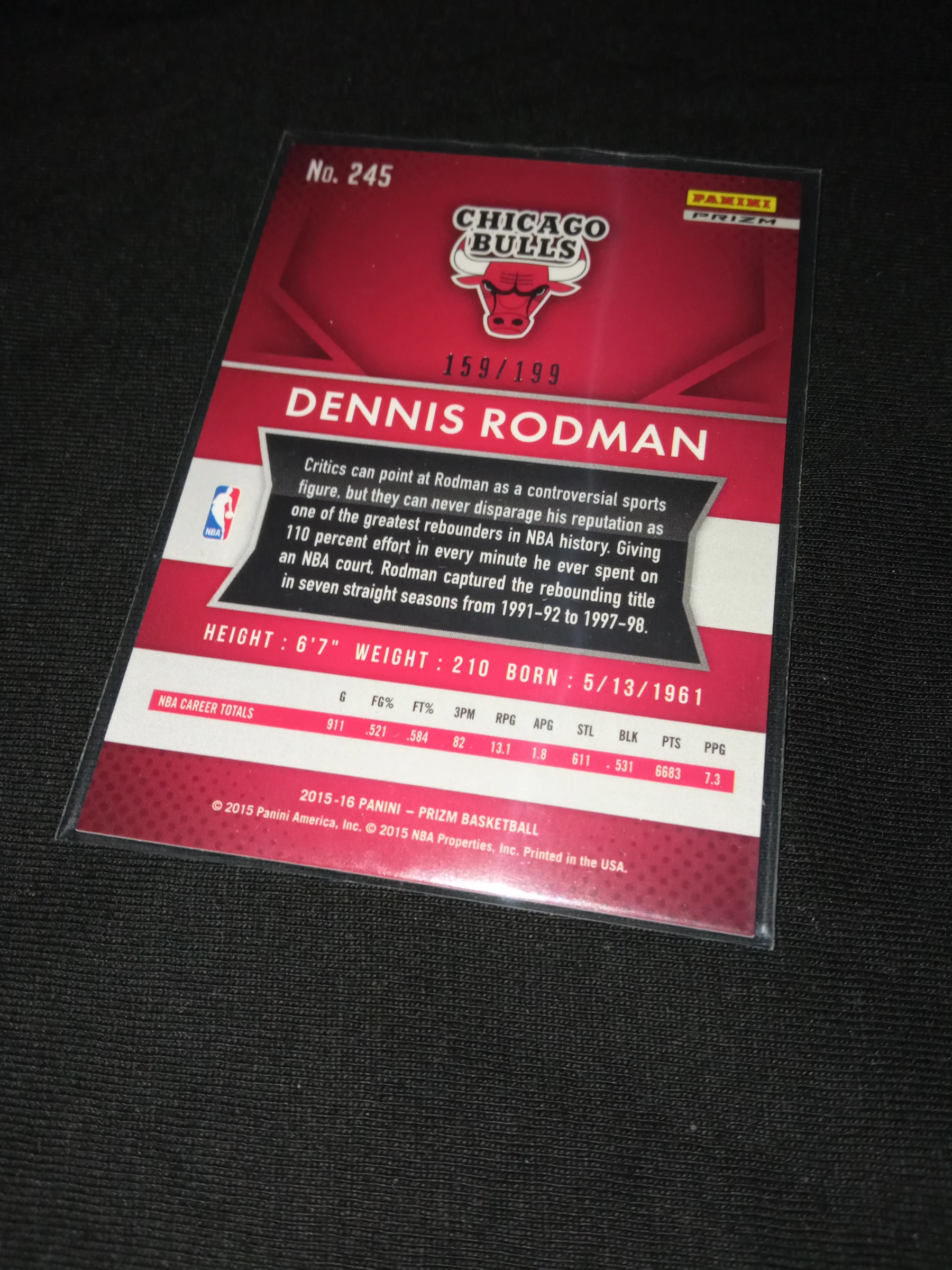 Dennis Rodman 2015-16 Panini Prizm Light Blue #245 /199 – photo 3